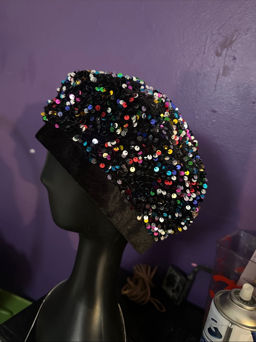 Sequin Embellished Black Beret